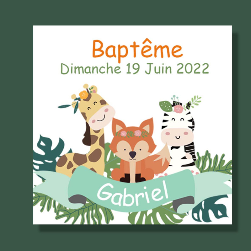 Etiquette dragées cadeaux savane