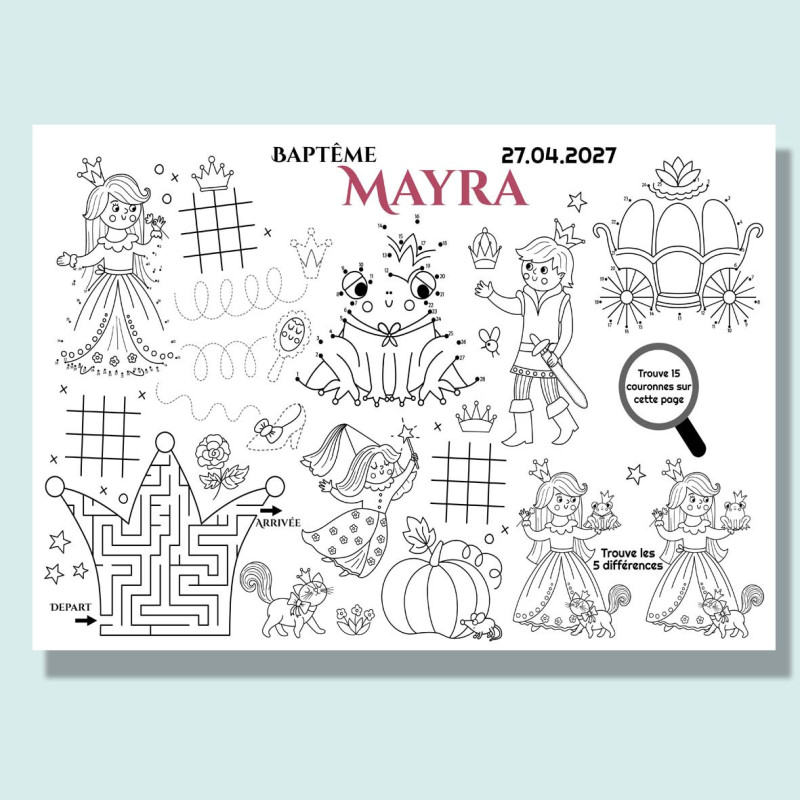 Feuille de coloriage personnalisée — Thème Princesse