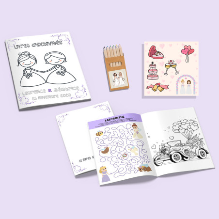 Kit Activités Mariage Pour Enfants - 10 Livrets Coloriage + Stickers + Craies - Occasion Festivités
