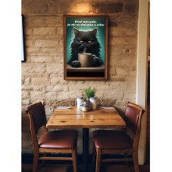 Affiche Numérique Humour : Chat Noir avec Café