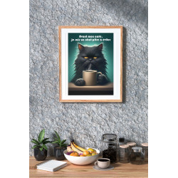 Affiche Numérique Humour : Chat Noir avec Café