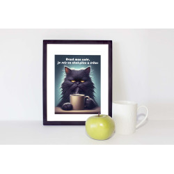 Affiche Numérique Humour : Chat Noir avec Café