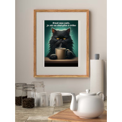 Affiche Numérique Humour : Chat Noir avec Café