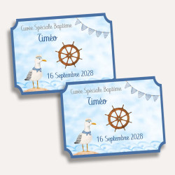 Étiquette Baptême Mouette Festonnée – Décor Marin