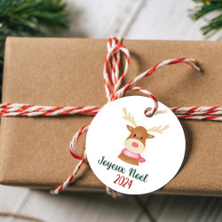 Étiquette ou stickers Cadeau de Noël Personnalisée – Renne Joyeux