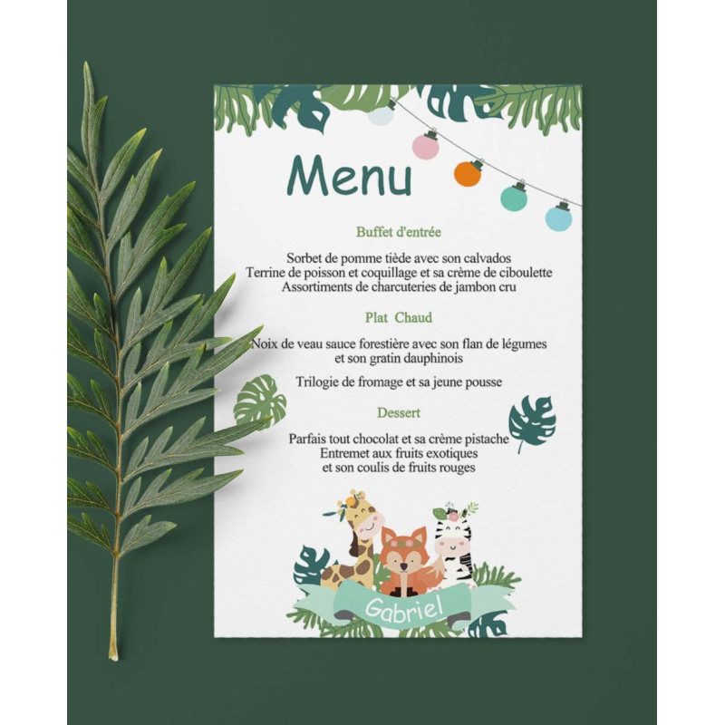 Carte de Menu Personnalisée Savane