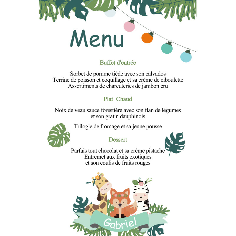 Carte de Menu Personnalisée Savane