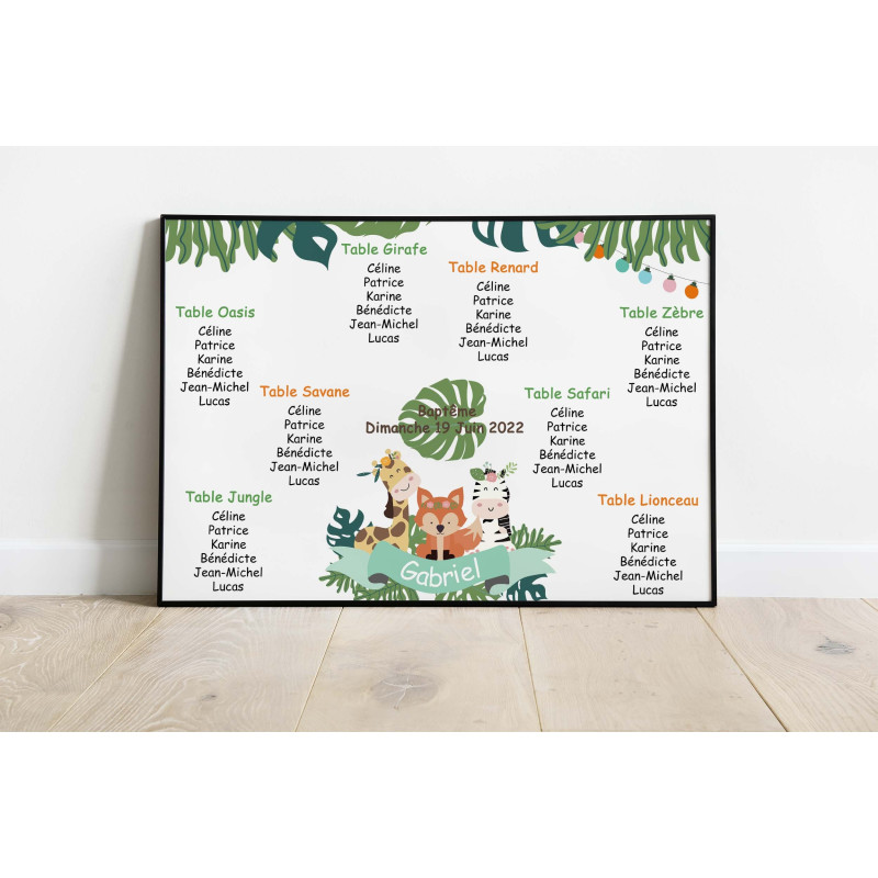 Plan de Table Baptême Thème Savane