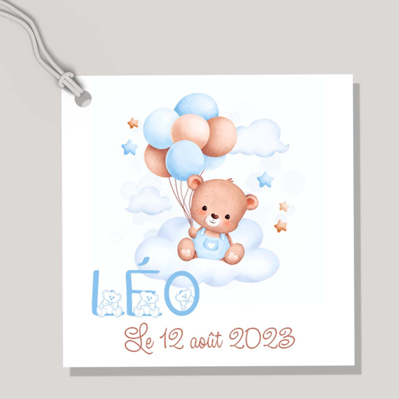 Étiquettes dragées "Oursons bleu et Ballons"