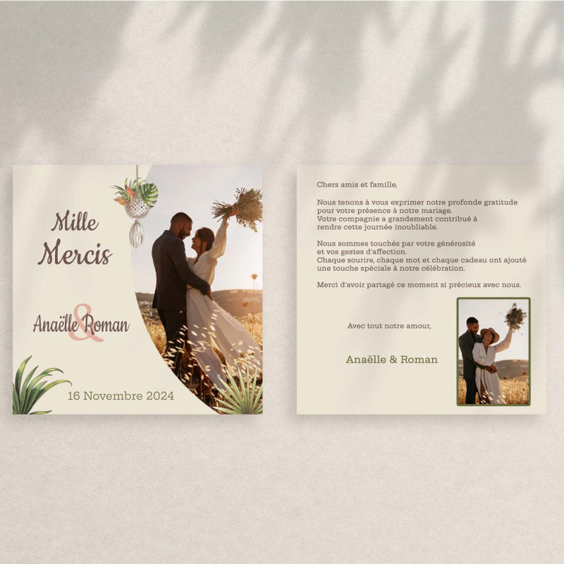 Carte de remerciement personnalisée – Collection Boho