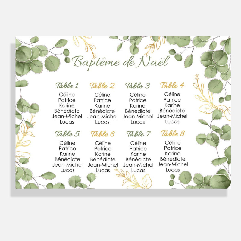 Plan de Table Mariage & Baptême - Eucalyptus