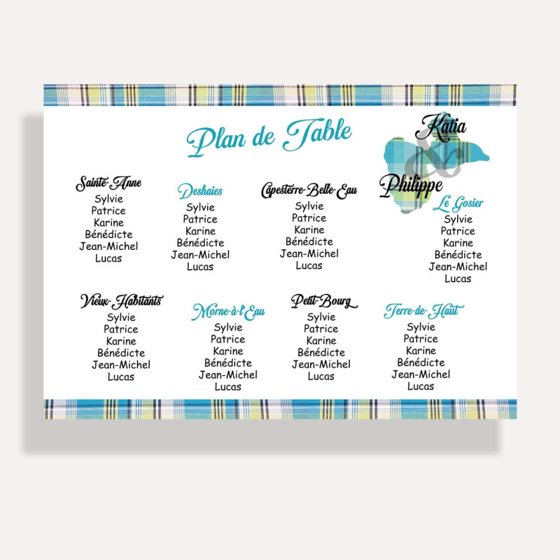 Plan de table Madras bleu – Guadeloupe