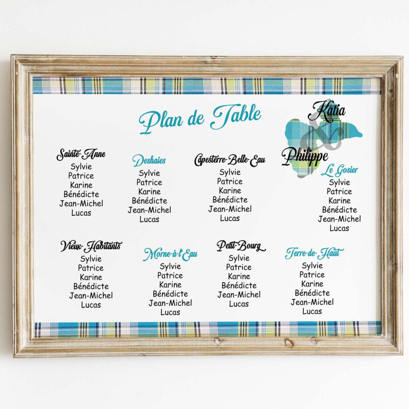 Plan de table Madras bleu – Guadeloupe