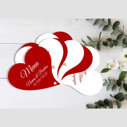 Menu mariage éventail cœur personnalisé – Rouge & blanc