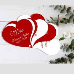 Menu mariage éventail cœur personnalisé – Rouge & blanc