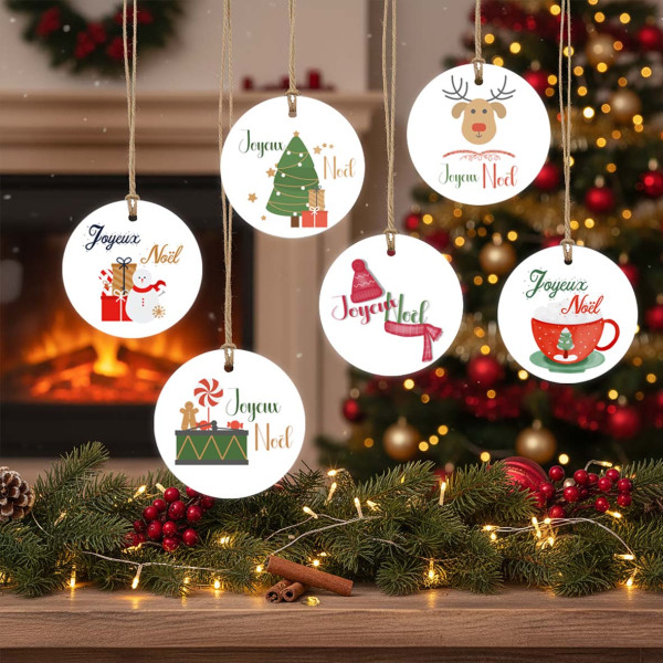 Étiquettes cadeaux Noël – 6 modèles au choix (perforées ou autocollantes)