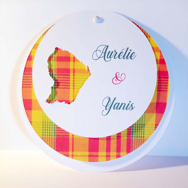 Faire-part mariage rond Madras – Guyane