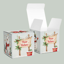 Boîte cadeau Noël personnalisée – Modèle Panneau Bois & Ours