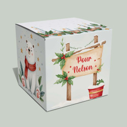 Boîte cadeau Noël personnalisée – Panneau Bois & Ours