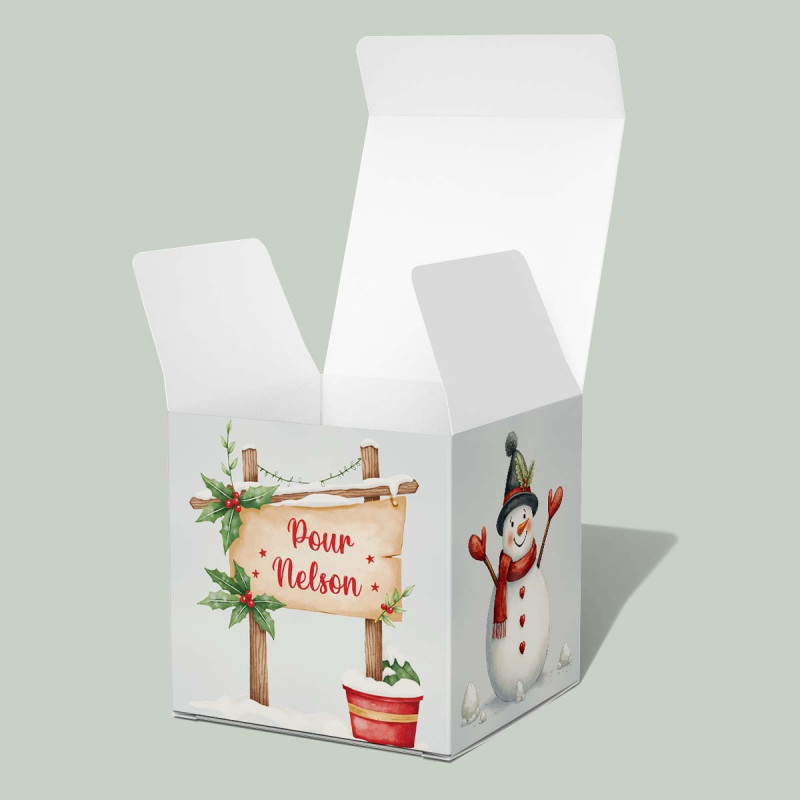 Boîte cadeau Noël personnalisée – Panneau Bois & Ours