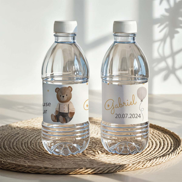 Étiquette bouteille d’eau – Collection Peluche Câlines