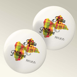 Badge personnalisé Madras rouge – Guadeloupe / Antilles