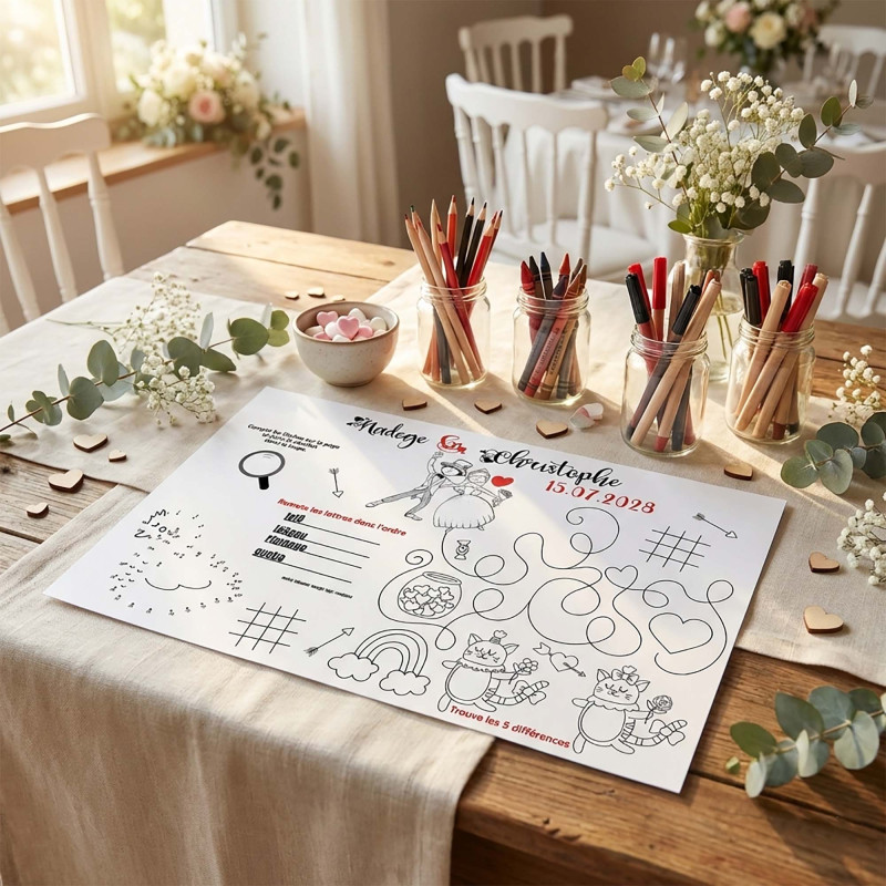 Feuille de coloriage Mariage – Set de jeux personnalisé A3