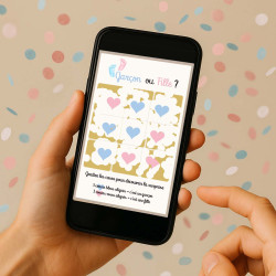 Carte virtuelle à gratter – Révélation de genre garçon • Morpion cœurs