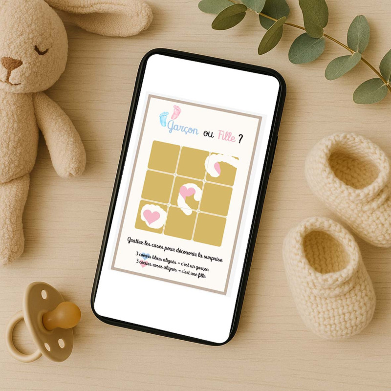 Carte virtuelle à gratter – Révélation de genre fille • Morpion cœurs