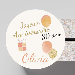 Étiquettes cadeaux d’anniversaire « Pétillant » – perforées ou autocollantes