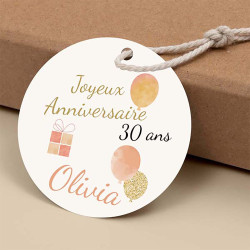 Étiquettes cadeaux d’anniversaire « Pétillant » – perforées ou autocollantes