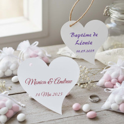 Étiquette dragées personnalisée cœur – Mariage & baptême