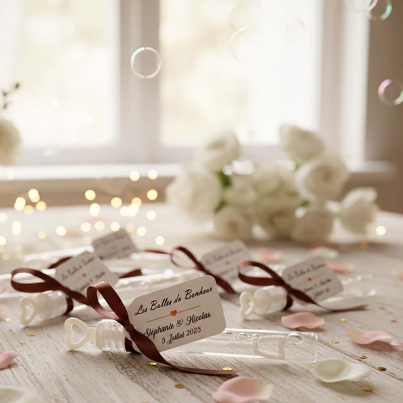 Tubes à Bulles Personnalisés avec Étiquette Cœur