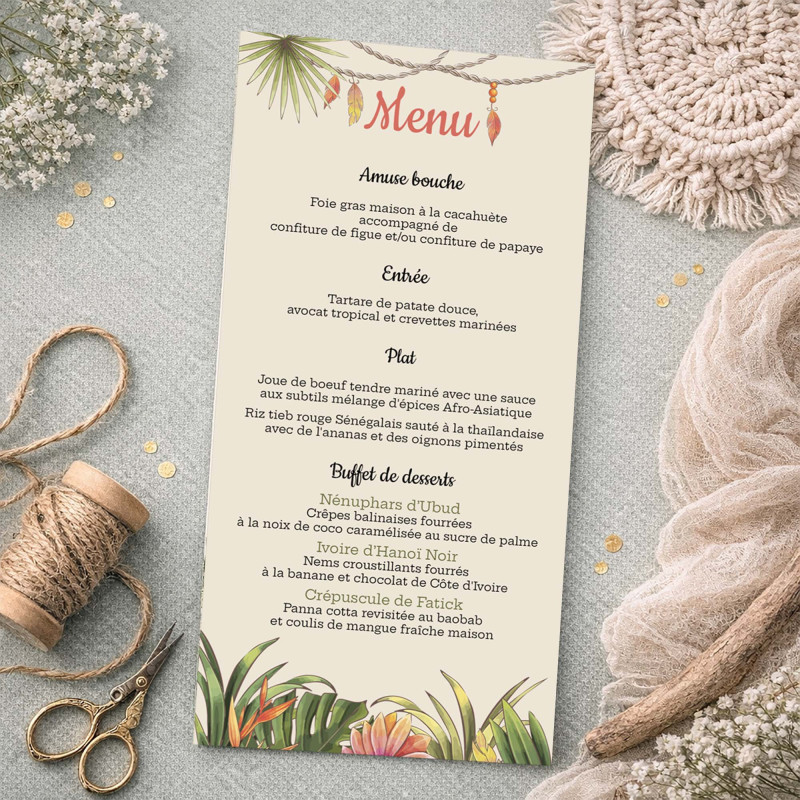 Menu personnalisé – Collection Boho