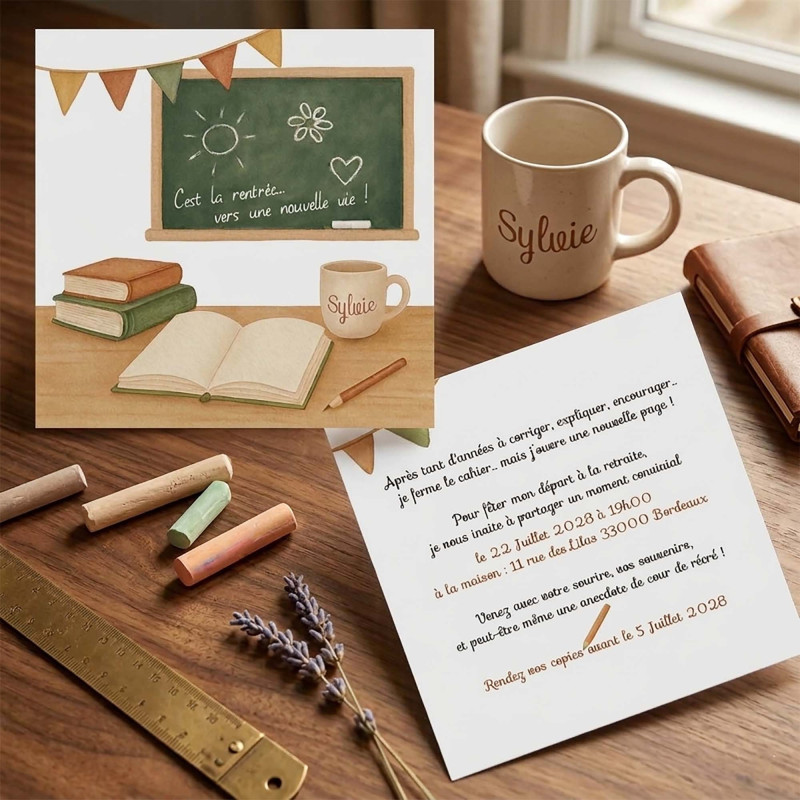 Carte d’invitation départ retraite – Maîtresse ou Maître d’école