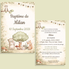Invitation baptême ou anniversaire – Collection Les Amis de la Forêt