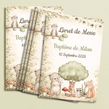Livret de messe baptême personnalisé – Collection Les Amis de la Forêt
