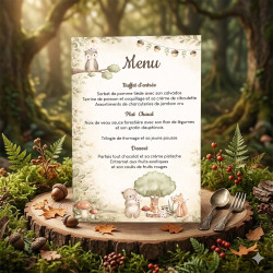 Menu baptême personnalisé – Collection Les Amis de la Forêt