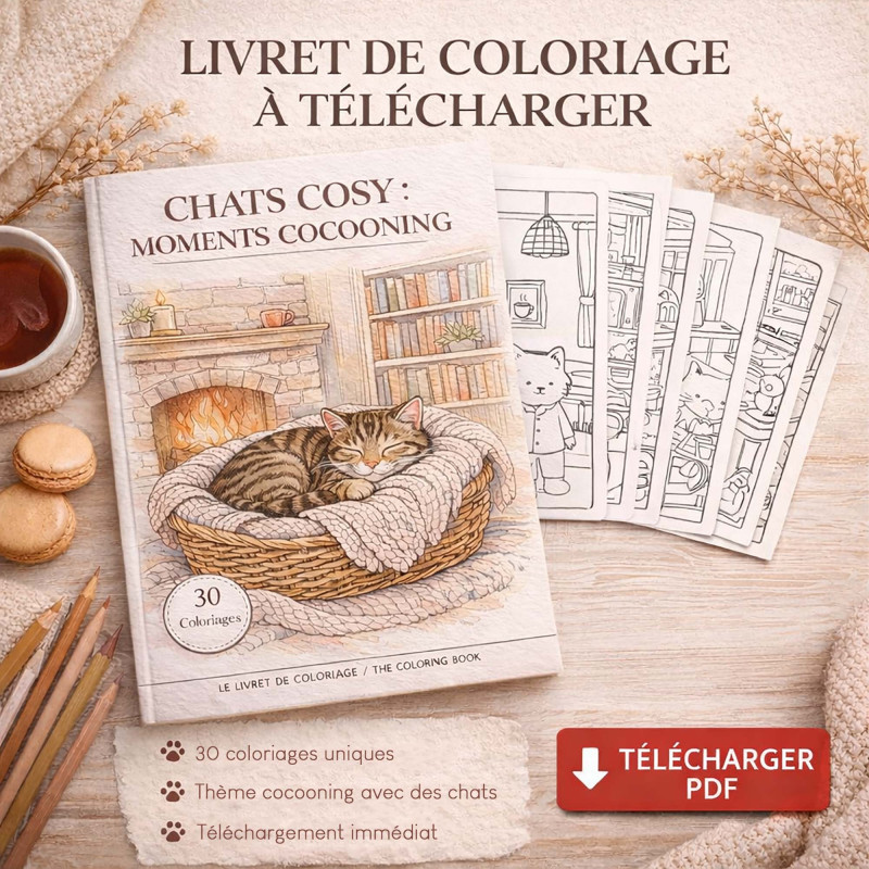 Livre de coloriage chats cocooning à télécharger – Chats Cosy