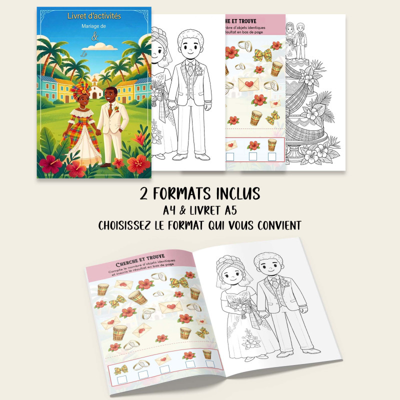 Livret d’activités mariage créole à imprimer – Jeux et coloriages enfants