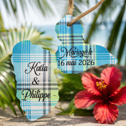 Étiquette Guadeloupe personnalisée – carte Gwada 971 Madras bleu