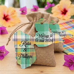 Étiquette Guadeloupe personnalisée – carte Gwada 971 Madras vert