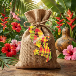 Étiquette Martinique personnalisée – carte Madinina 972 Madras rouge