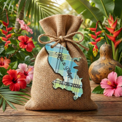 Étiquette Martinique personnalisée – carte Madinina 972 Madras bleu