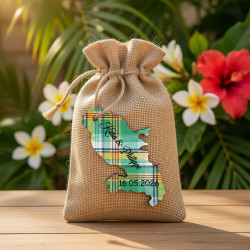 Étiquette Martinique personnalisée – carte Madinina 972 Madras vert