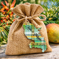 Étiquette Martinique personnalisée – carte Madinina 972 Madras vert