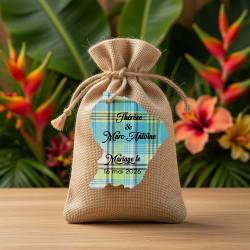 Étiquette Guyane personnalisée – carte Guyane 973 Madras bleu