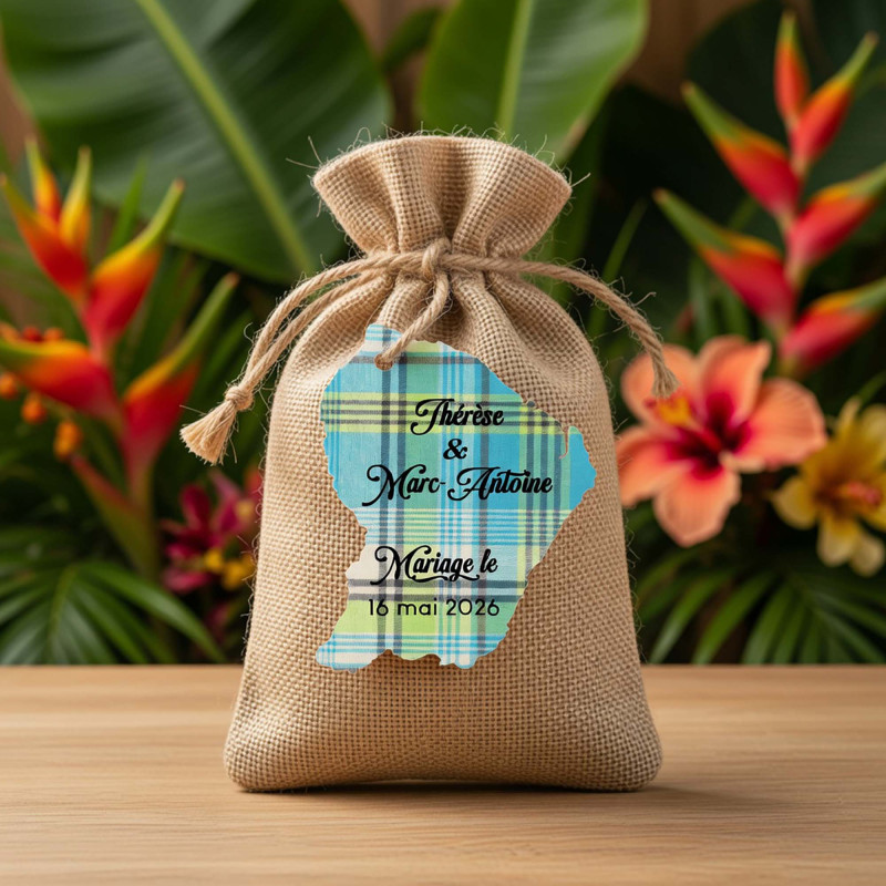 Étiquette Guyane personnalisée – carte Guyane 973 Madras bleu