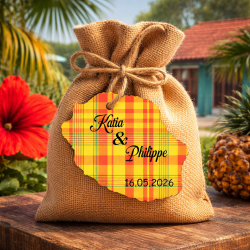 Étiquette Réunion personnalisée – carte Réunion 974 Madras rouge