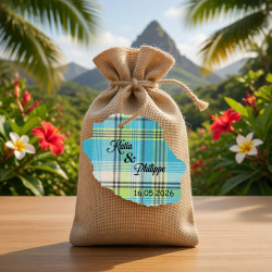 Étiquette Réunion personnalisée – carte Réunion 974 Madras bleu